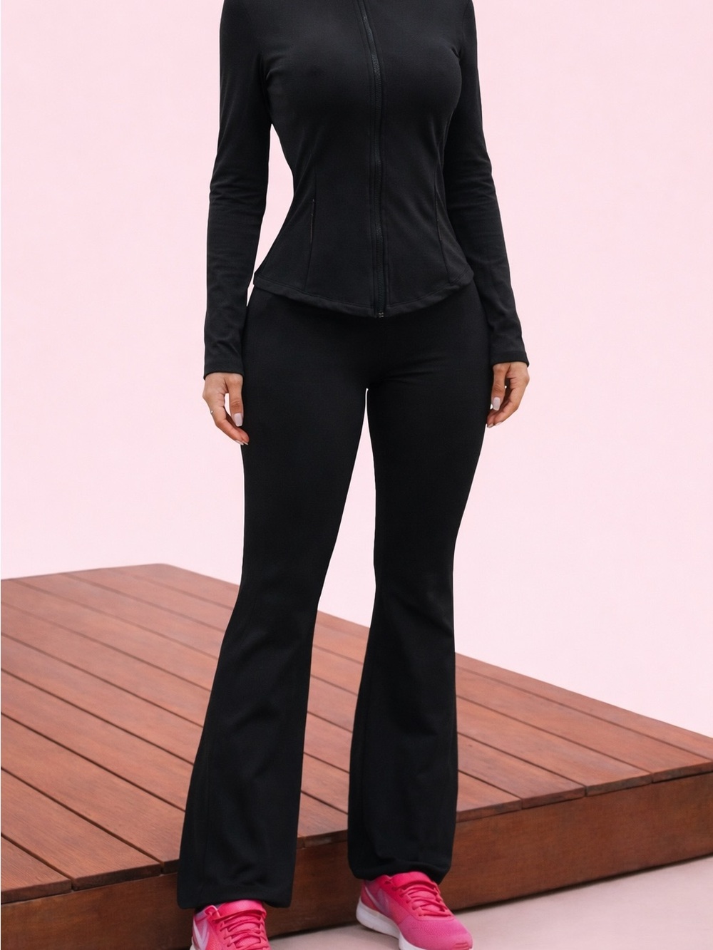Black Flared Stretch Pants Set- Women